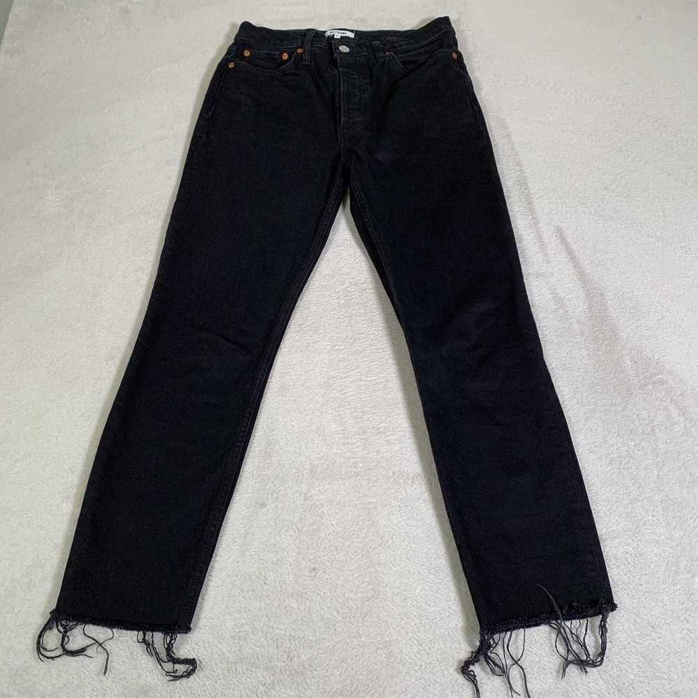 RE/DONE High Rise Ankle Crop Jeans Womens 29 Black Charcoal Wash Slim Button Fly